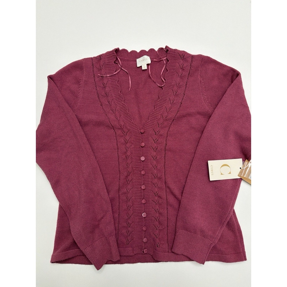 Cyrus Women's Button Front Knit Cardigan Sweater Size L Mauve NWT.     3976